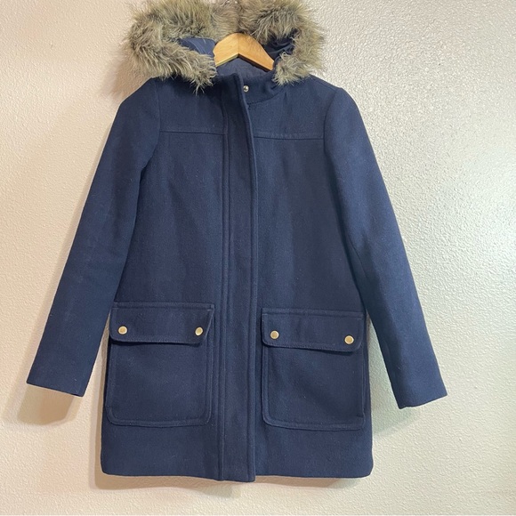 J Crew Mercantile Vail Parka Hooded Faux Fur Wool Coat Women's Size‎ 0 - Picture 6 of 16